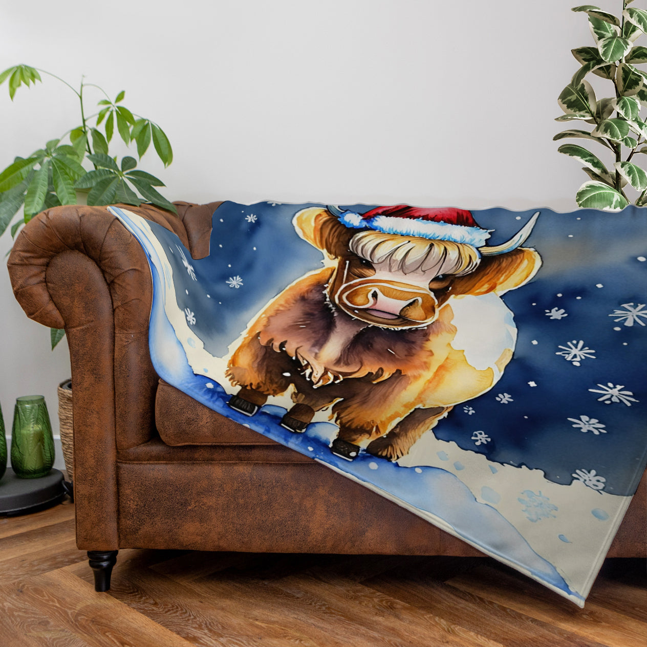 Highland Cow - Christmas Scene - Personalised Fleece Blanket