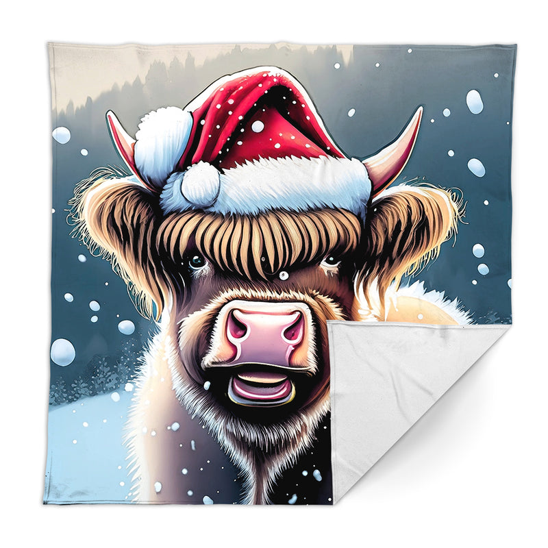 Highland Cow - Christmas Cartoon - Personalised Fleece Blanket 