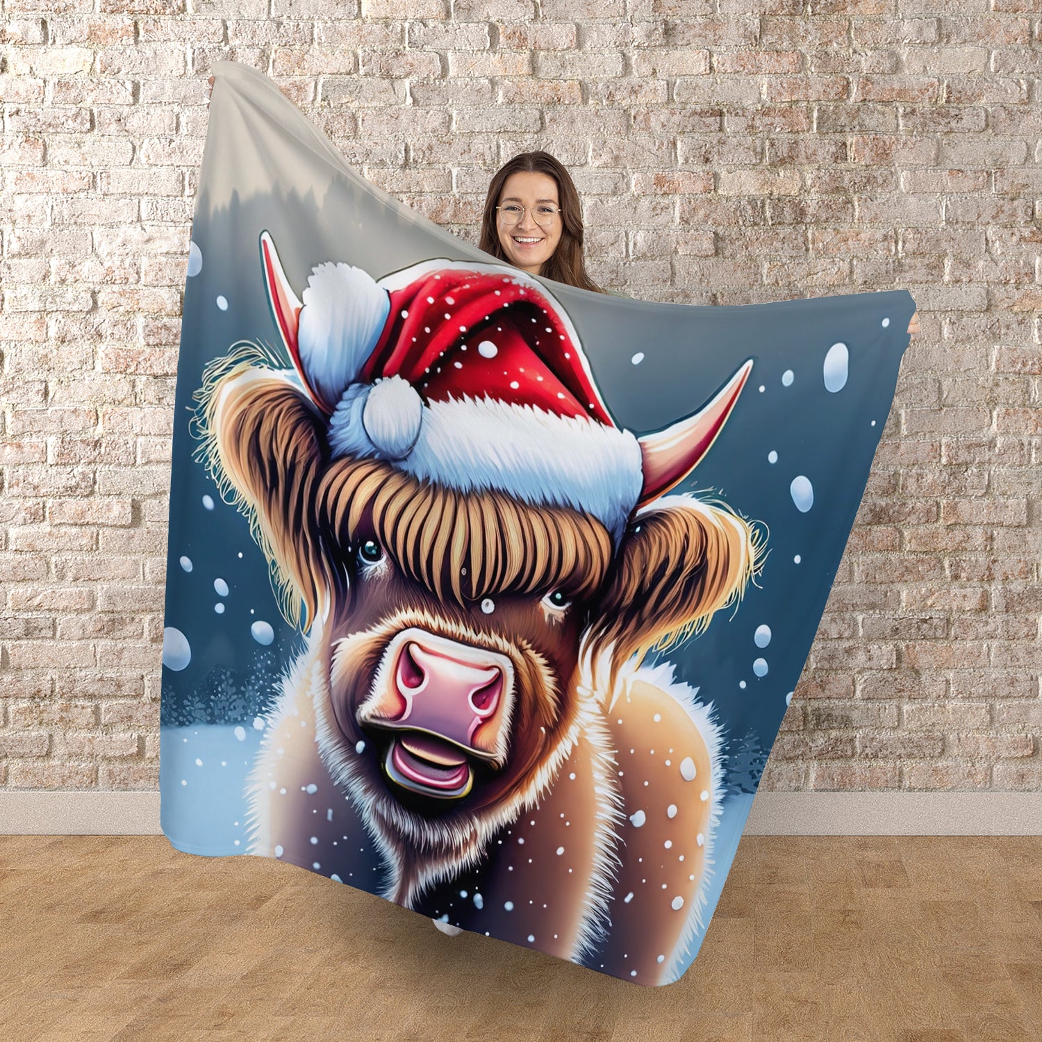 Highland Cow - Christmas Cartoon - Personalised Fleece Blanket 