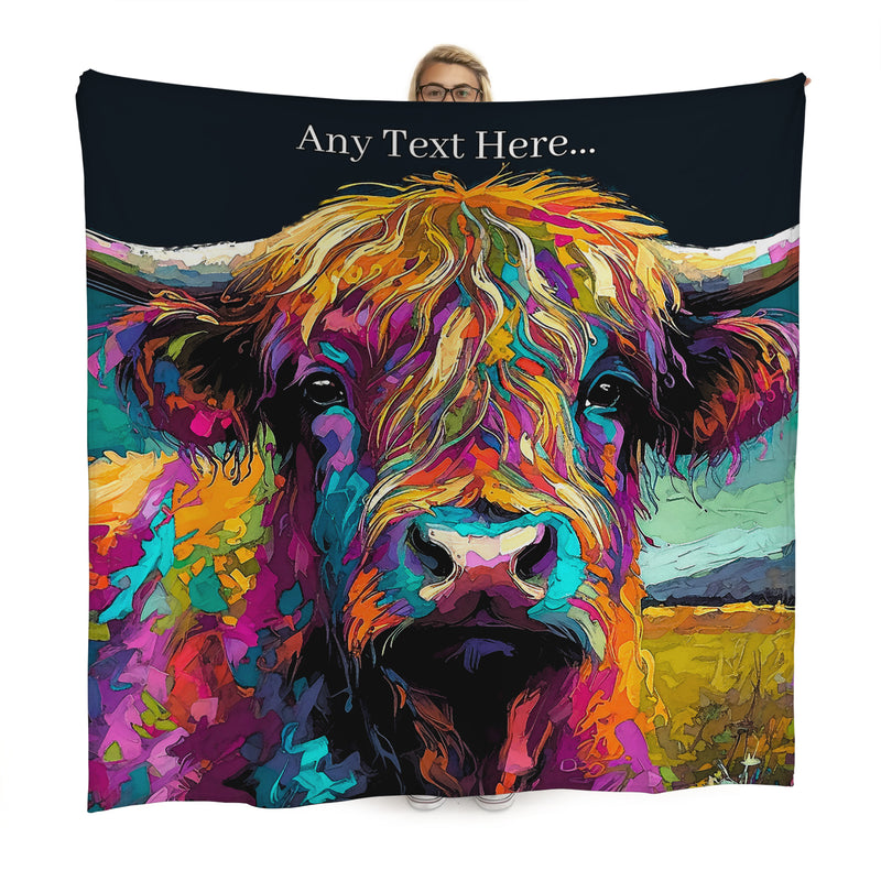 Colourful Cow - Personalised Text Fleece Blanket - 150cm x 150cm