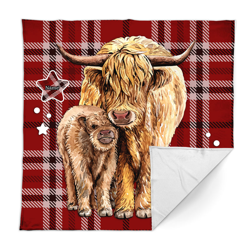 Pair of Cows - Red Check - Personalised Text Fleece Blanket - 150cm x 150cm