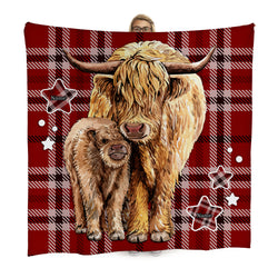 Pair of Cows - Red Check - Personalised Text Fleece Blanket