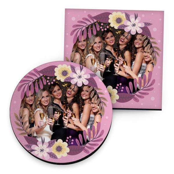 Floral Photo Frame - Purple - Drinks Coaster - Round or Square