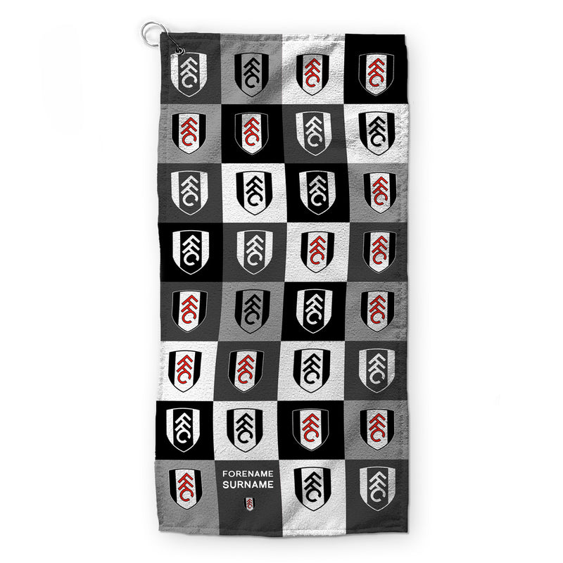 Fulham FC - Chequered - Name and Number Lightweight, Microfibre Golf Towel - Officially Licenced