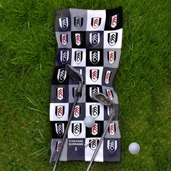 Fulham FC - Chequered - Name and Number Lightweight, Microfibre Golf Towel - Officially Licenced