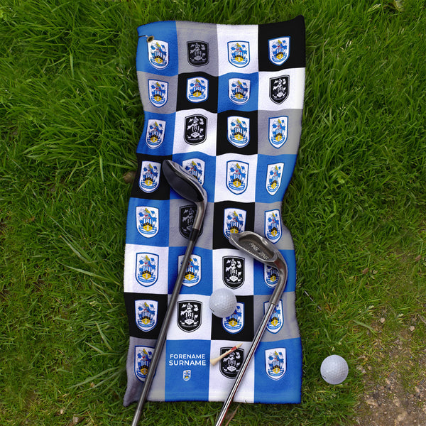 Huddersfield Town FC - Chequered - Name and Number Lightweight, Microfibre Golf Towel - Officially Licenced