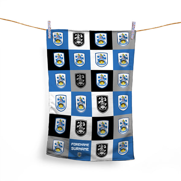 Huddersfield Town FC - Chequered - Name Personalised Lightweight, Microfibre Tea Towel - Officially Licenced
