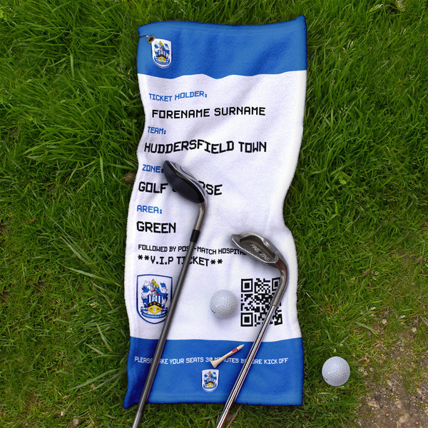 Huddersfield Town FC - Ticket - Name and Number Lightweight, Microfibre Golf Towel - Officially Licenced