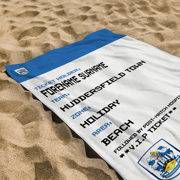 Huddersfield Town - Ticket Personalised Lightweight, Microfibre Beach Towel - 150cm x 75cm - Officially Licenced