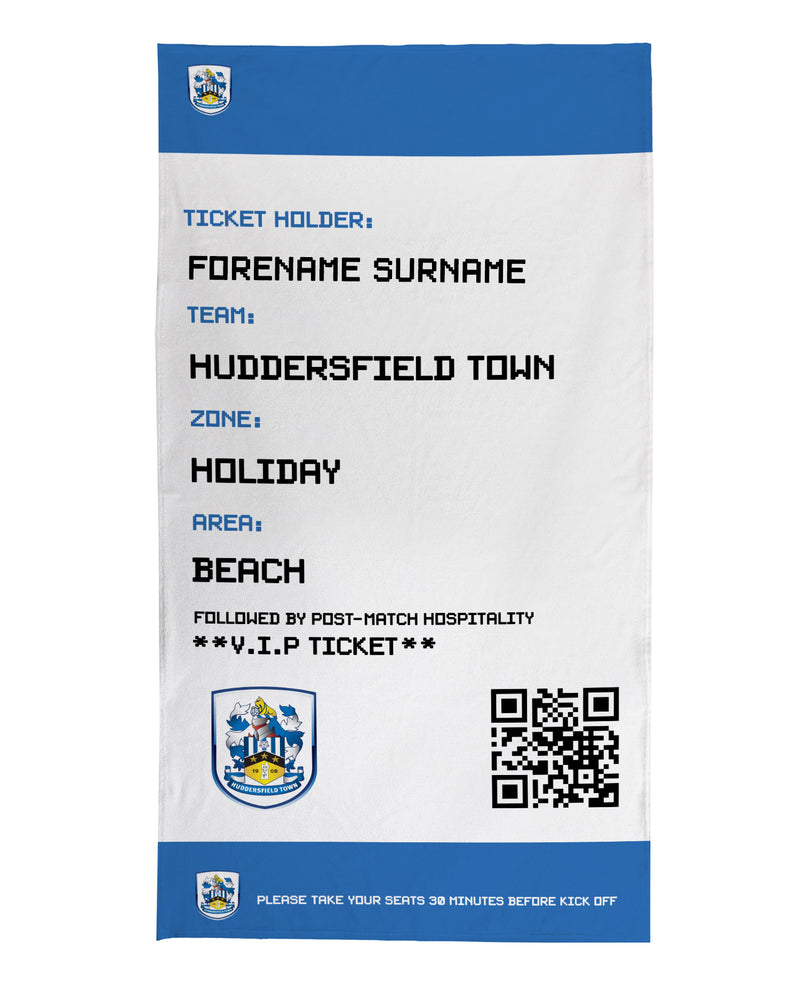 Huddersfield Town - Ticket Personalised Lightweight, Microfibre Beach Towel - 150cm x 75cm - Officially Licenced