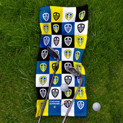 Leeds United FC - Chequered - Name and Number Lightweight, Microfibre Golf Towel - Officially Licenced