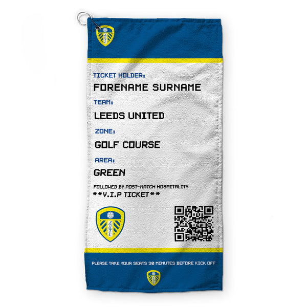 Leeds United - Ticket - Name and Number Lightweight, Microfibre Golf Towel - Officially Licenced