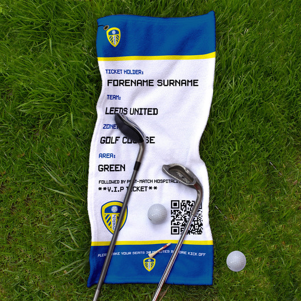 Leeds United - Ticket - Name and Number Lightweight, Microfibre Golf Towel - Officially Licenced