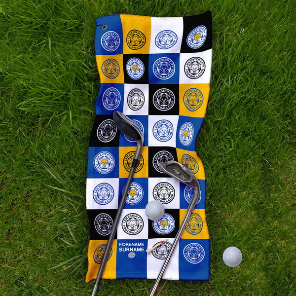 Leicester City FC - Chequered - Name and Number Lightweight, Microfibre Golf Towel - Officially Licenced