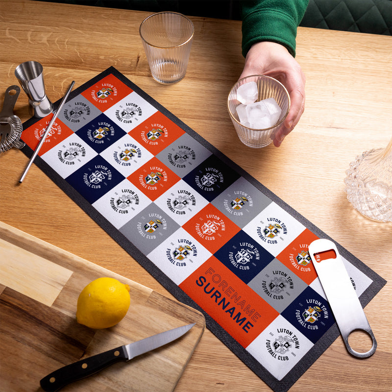 Luton Town - Chequered Personalised Bar Runner - Officially Licenced