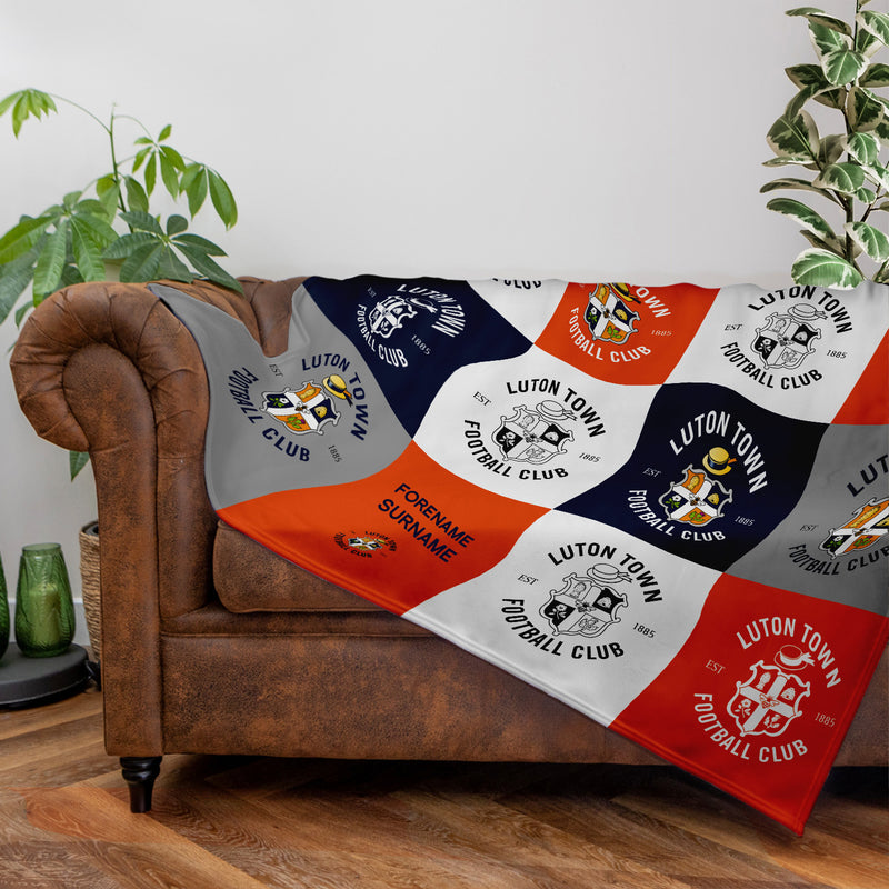 Luton Town FC - Chequered Fleece Blanket - Officially Licenced