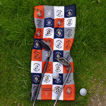 Luton Town FC - Chequered - Name and Number Lightweight, Microfibre Golf Towel - Officially Licenced