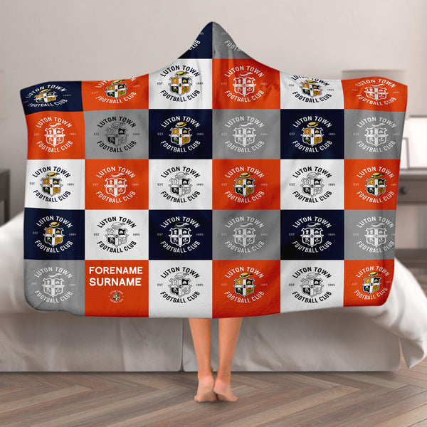 Luton Town FC - Chequered Adult Hooded Fleece Blanket - Officially Licenced