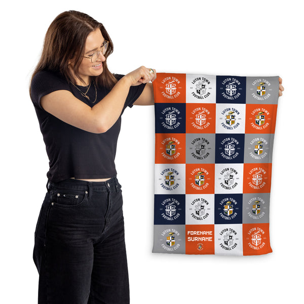 Luton Town FC - Chequered - Name Personalised Lightweight, Microfibre Tea Towel - Officially Licenced