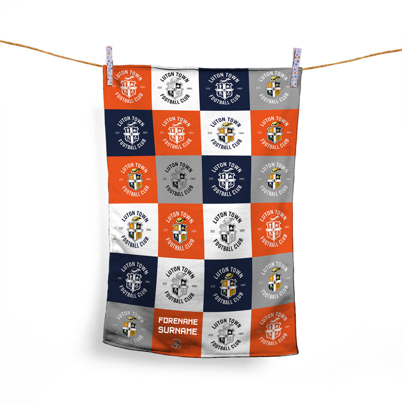 Luton Town FC - Chequered - Name Personalised Lightweight, Microfibre Tea Towel - Officially Licenced