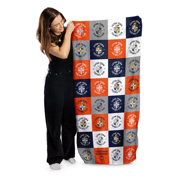 Luton Town Chequered - Personalised Beach Lightweight, Microfibre Towel - 150cm x 75cm - Officially Licenced