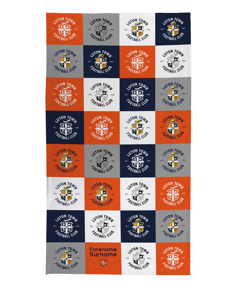 Luton Town Chequered - Personalised Beach Lightweight, Microfibre Towel - 150cm x 75cm - Officially Licenced