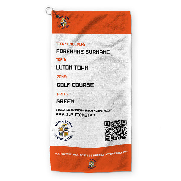 Luton Town FC - Ticket - Name and Number Lightweight, Microfibre Golf Towel - Officially Licenced