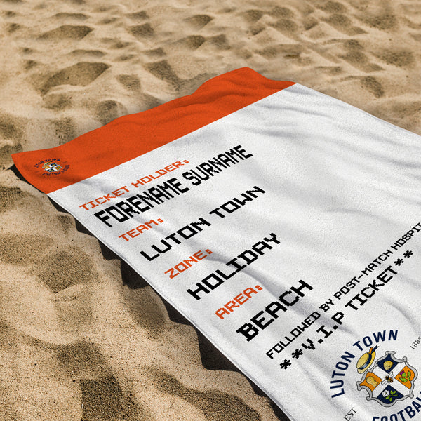 Luton Town - Ticket Personalised Lightweight, Microfibre Beach Towel - 150cm x 75cm - Officially Licenced