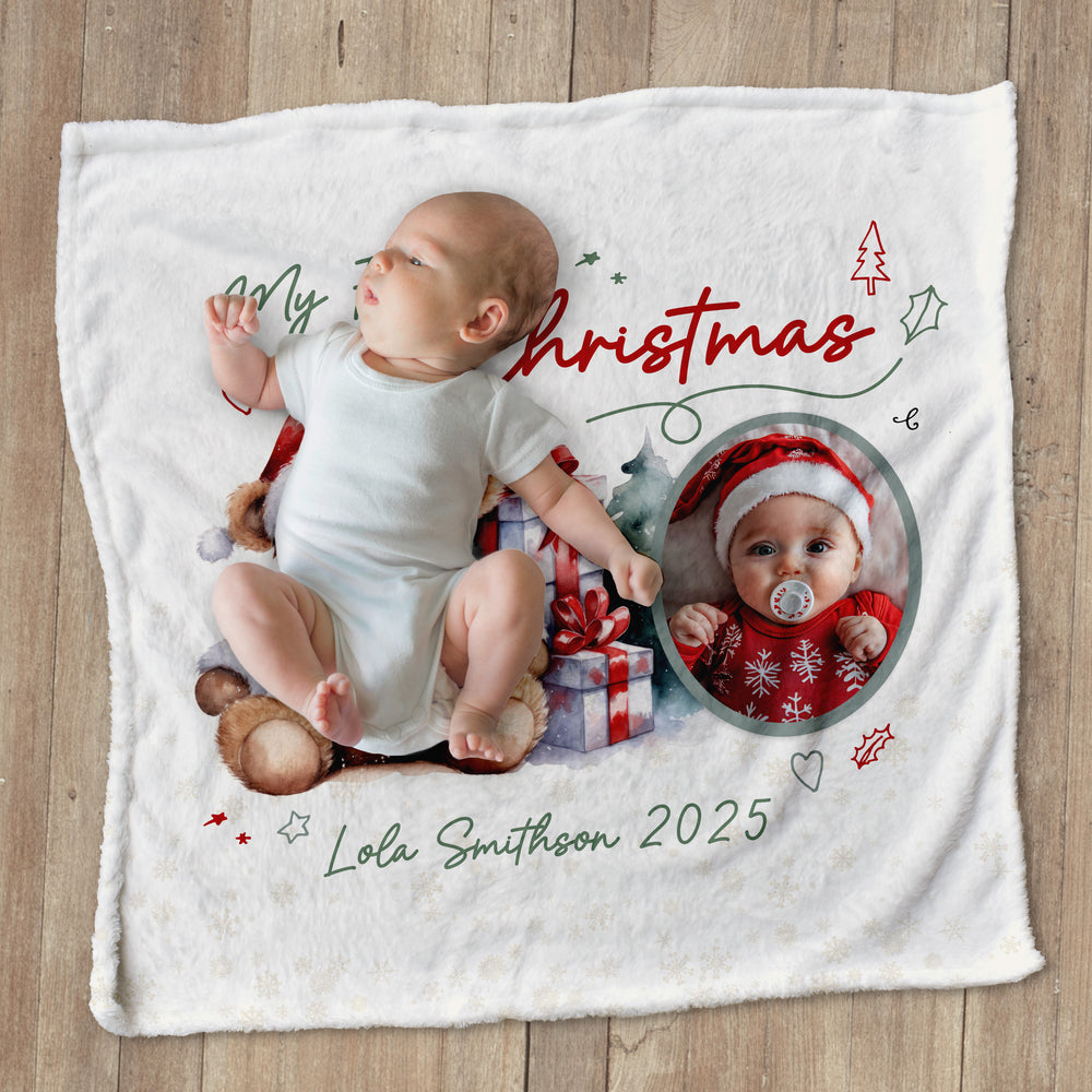 My First Christmas - Personalised Extra Soft Luxury Baby Blanket - 75c – https://britishmade.gifts/