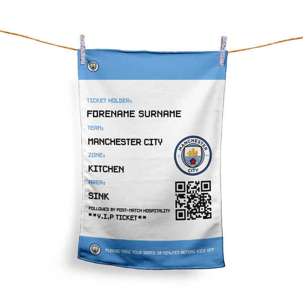 Manchester City Ticket Tea Towel - Officially Licenced