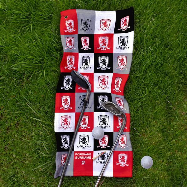Middlesbrough FC - Chequered - Name and Number Lightweight, Microfibre Golf Towel - Officially Licenced