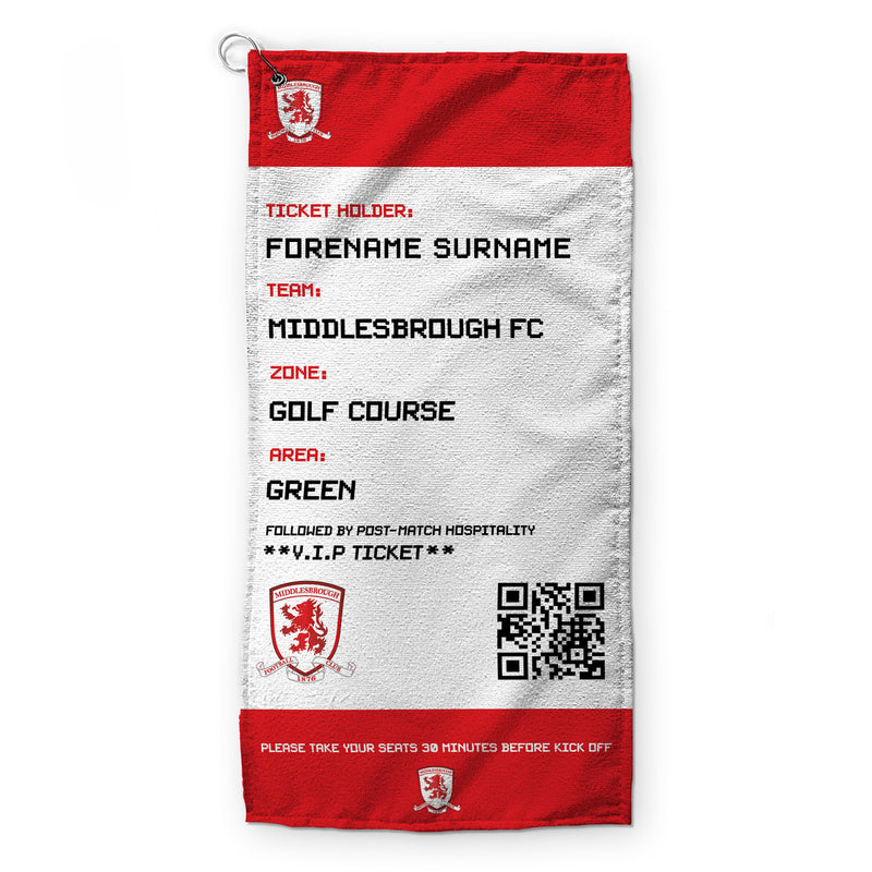 Middlesbrough FC - Ticket - Name and Number Lightweight, Microfibre Golf Towel - Officially Licenced