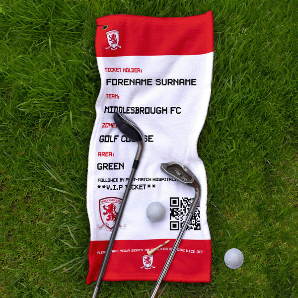 Middlesbrough FC - Ticket - Name and Number Lightweight, Microfibre Golf Towel - Officially Licenced