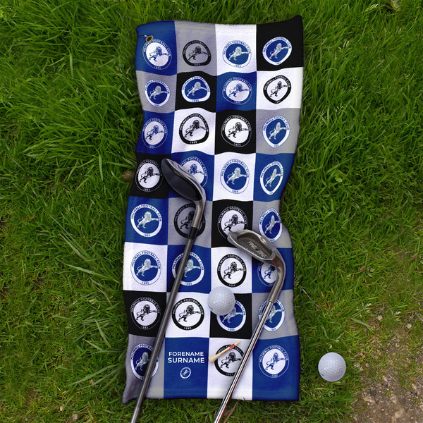 Millwall FC - Chequered - Name and Number Lightweight, Microfibre Golf Towel - Officially Licenced