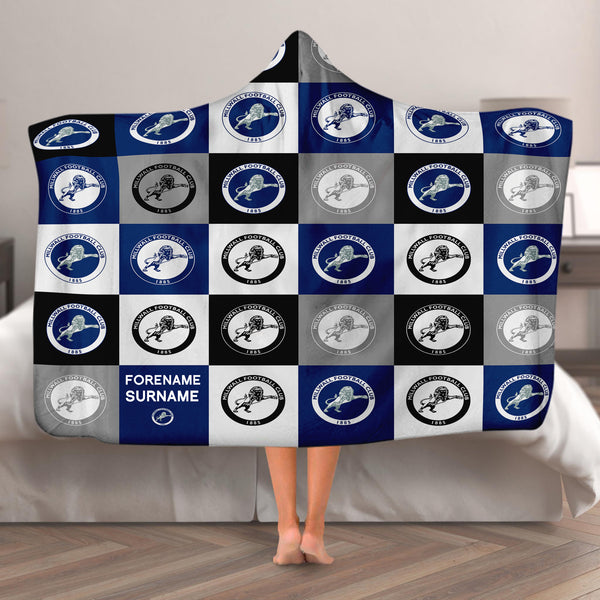 Millwall FC - Chequered Adult Hooded Fleece Blanket - Officially Licenced