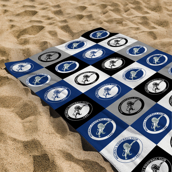 Millwall Chequered - Personalised Beach Lightweight, Microfibre Towel - 150cm x 75cm - Officially Licenced