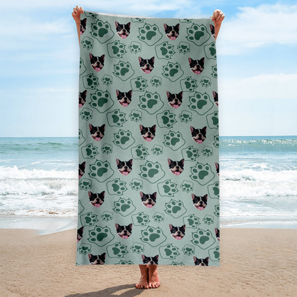 Pet Pattern - Minty Paws - Personalised Lightweight, Microfibre Beach Towel - 150CM X 75CM