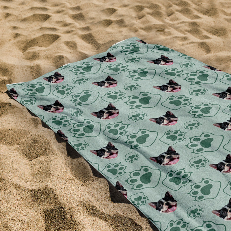 Pet Pattern - Minty Paws - Personalised Lightweight, Microfibre Beach Towel - 150CM X 75CM
