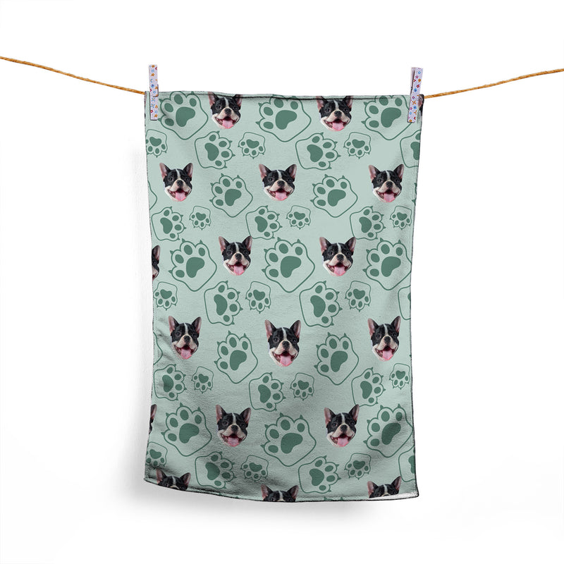 Pet Pattern - Minty Paws Print - Personalised Lightweight, Microfibre Tea Towel