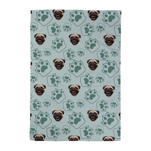 Pet Pattern - Minty Paws Print - Personalised Lightweight, Microfibre Tea Towel
