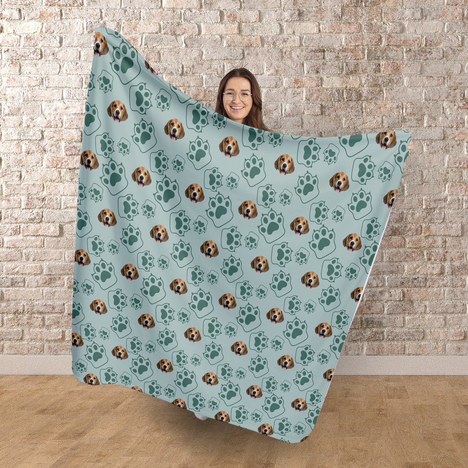 Pet Face Pattern - Minty Paws Print - Fleece Blanket 150cm x 150cm