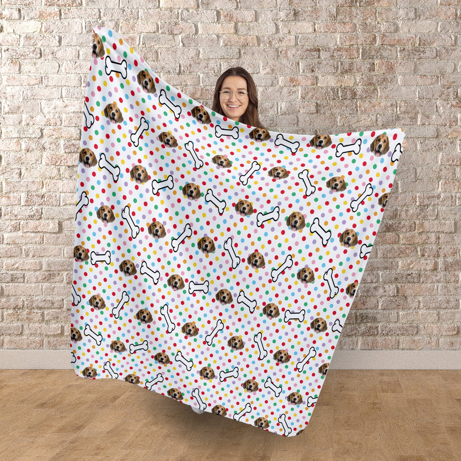 Pet Face Pattern - Multicoloured Polka Dots Print - Fleece Blanket 150cm x 150cm