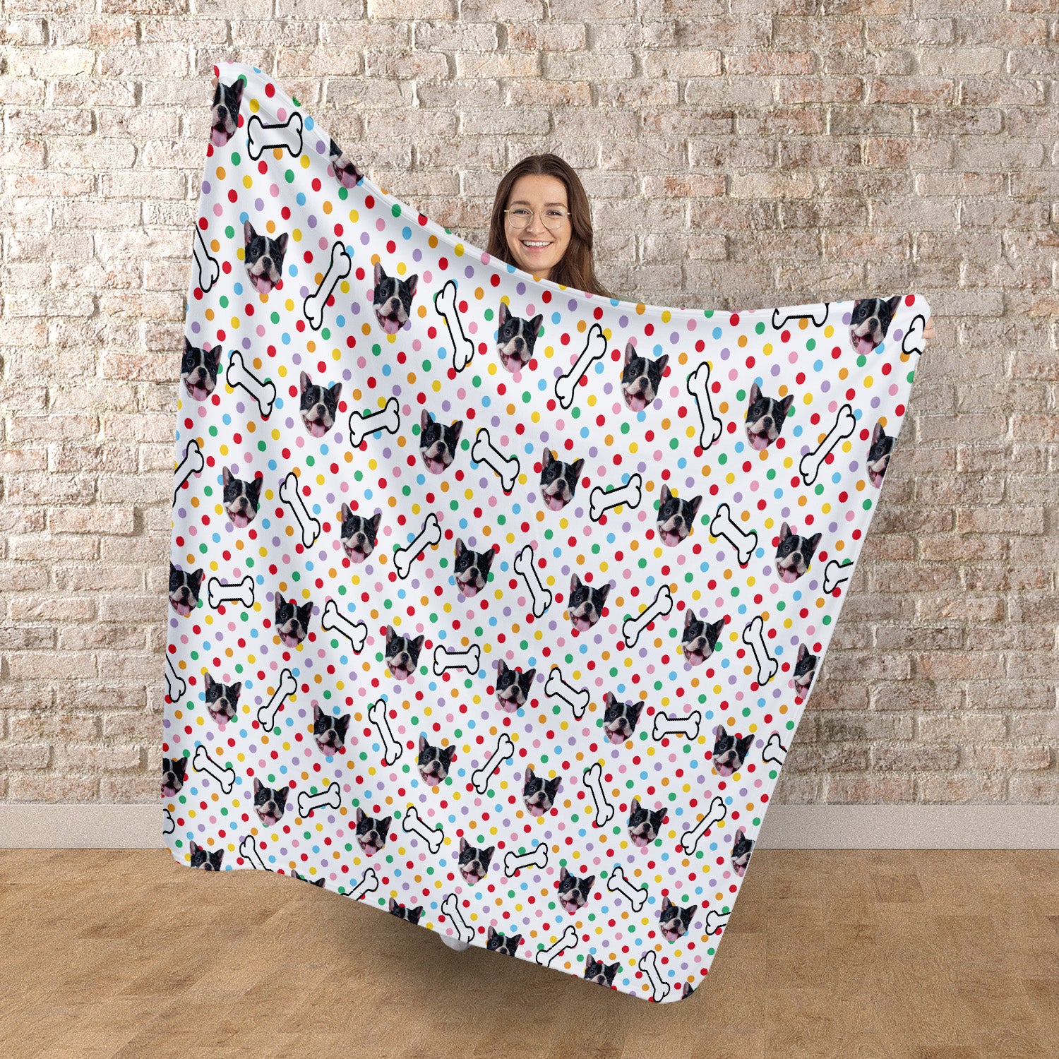 Pet Face Pattern - Multicoloured Polka Dots Print - Fleece Blanket 150cm x 150cm