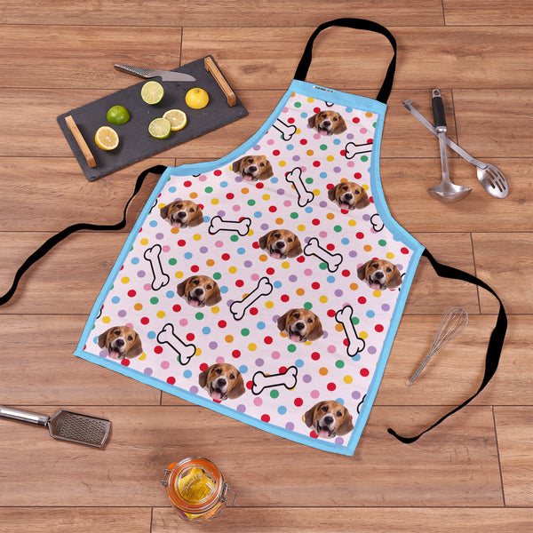 Pet Pattern - Multicoloured Polka Dots & Bones -  Novelty Water-Resistant, Laser Cut (no fraying) Light Weight Adults Apron