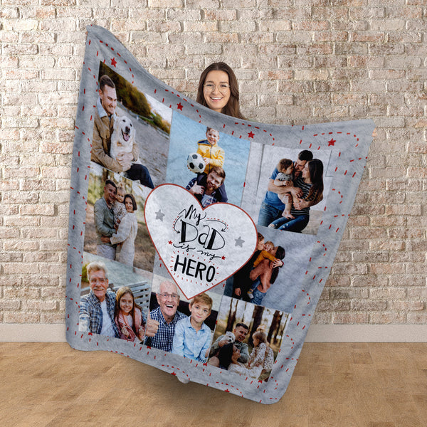My Dad My Hero - 8 Photo -  Photo Fleece Blanket - Custom Fleece Blankets