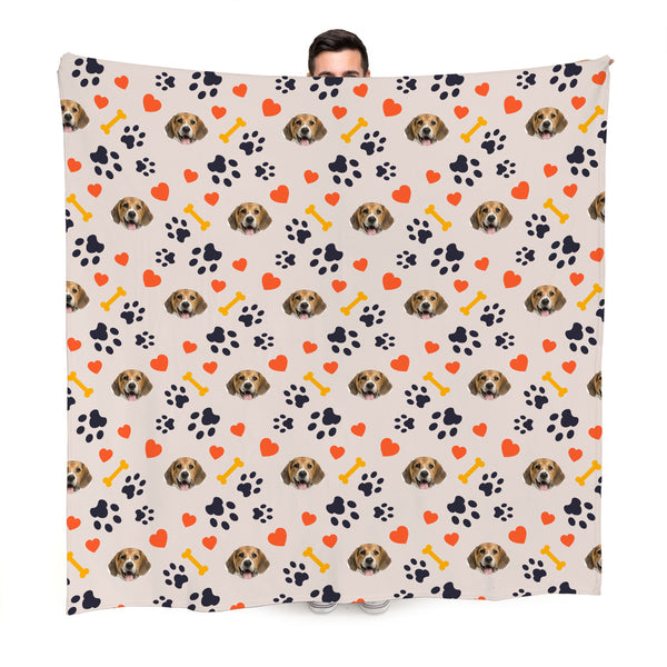 Pet Face Pattern - Neutral Paw & Bones Print - Fleece Blanket 150cm x 150cm