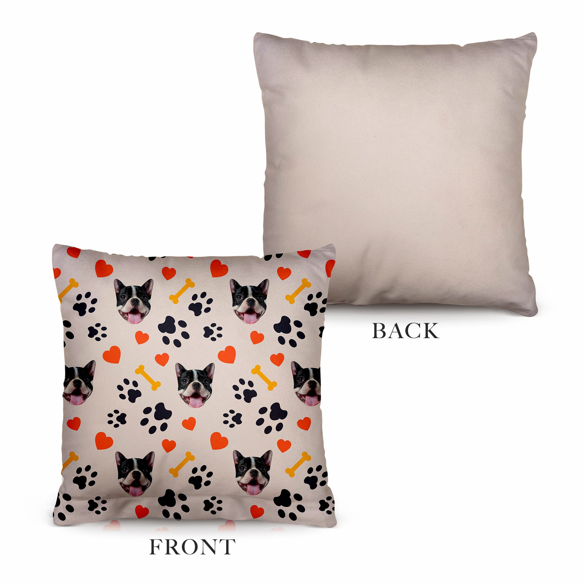 Pet Pattern - Neutral Paw & Bones - 26cm x 26cm - Personalised Cushion