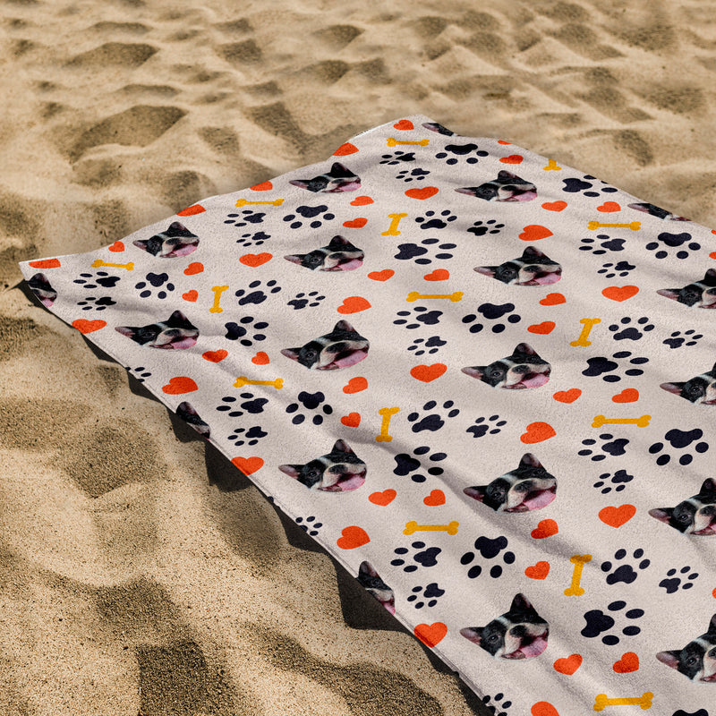 Pet Pattern - Neutral Paws & Bones - Personalised Lightweight, Microfibre Beach Towel - 150CM X 75CM