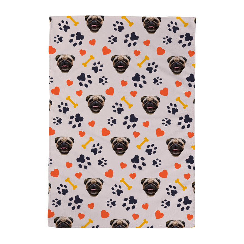 Pet Pattern - Neutral Paws & Bones - Personalised Lightweight, Microfibre Tea Towel