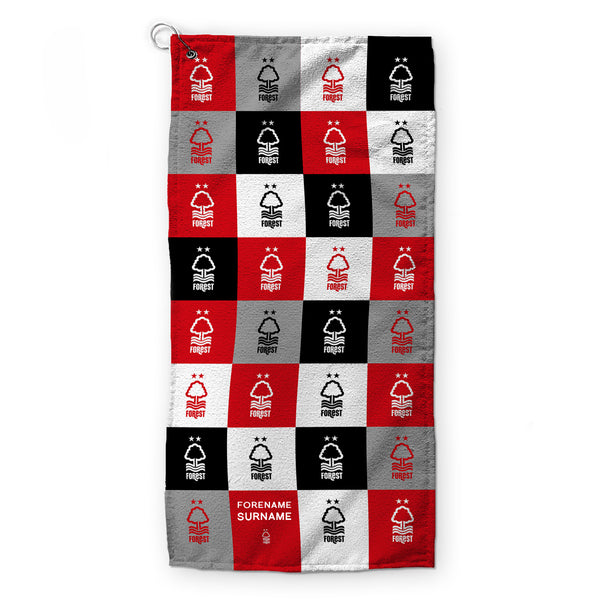 Nottingham Forest FC - Chequered - Name and Number Lightweight, Microfibre Golf Towel - Officially Licenced